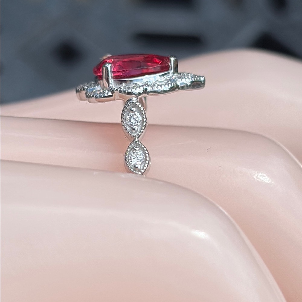 Pear Cut 1.25 tcw Genuine Pink Sapphire & Diamond Ring Sterling Silver Size 7 - Picture 10 of 15